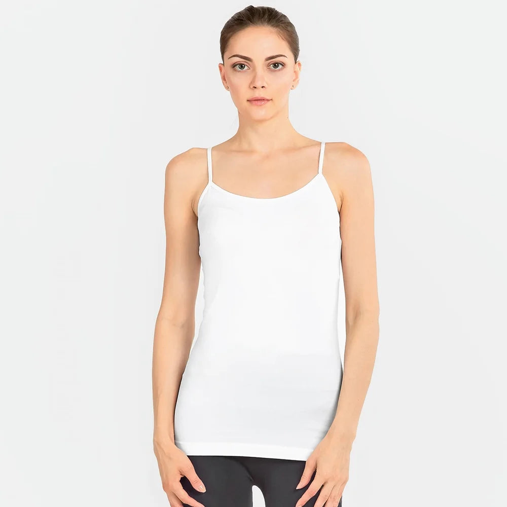 3 Tank Top Seamless Stretch Tunic Slip Camisole Layering Spandex Cami Tee White