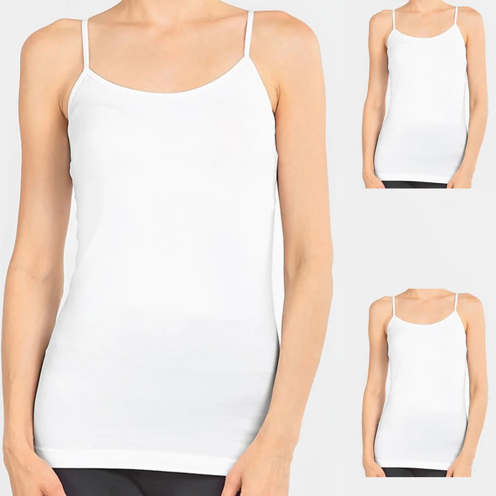 3 Tank Top Seamless Stretch Tunic Slip Camisole Layering Spandex Cami Tee White