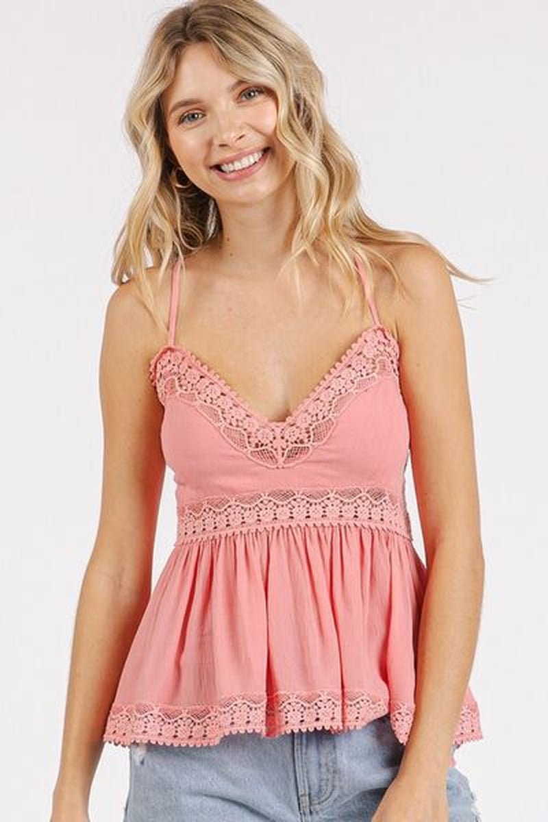 Mittoshop Crisscross Back Lace Detail V-Neck Cami